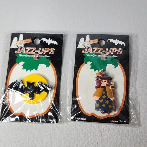 Vintage Jazz-Ups Happy Halloween Boo! 2 Items A Bat And A Witch - Picture 1 of 9